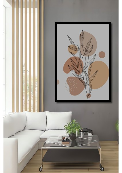 Çerçeve Görünümlü Modern Çizgisel Soyut Bitki Ahşap Mdf Dekoratif Tablo Dikdörtgen Tablo