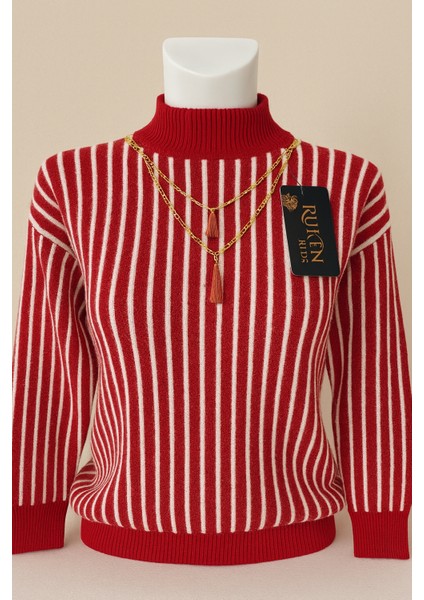 Kadın Çizgili Yarım Balıkçı Triko Kazak – Yumuşak Dokulu, Şık ve Sıcak Tutucu