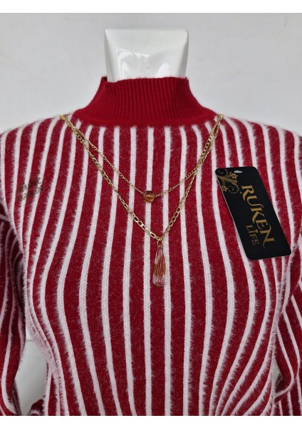 Kadın Çizgili Yarım Balıkçı Triko Kazak – Yumuşak Dokulu, Şık ve Sıcak Tutucu modelleri