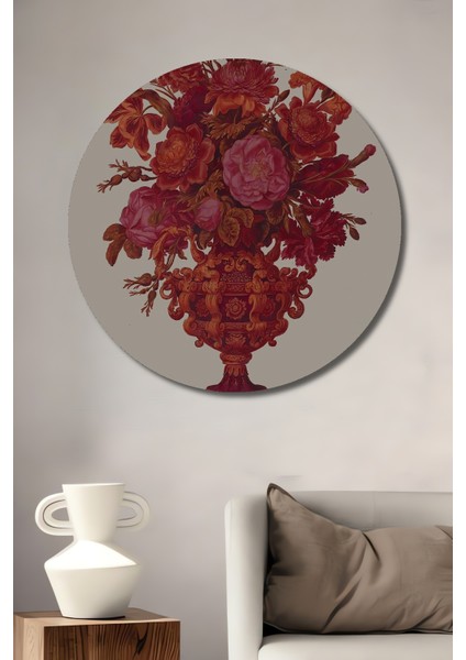 Çiçek Vazolu Dekoratif Ahşap Mdf Ev/işyeri Duvar Tablo Yuvarlak Ev/işyeri Duvar Tablo