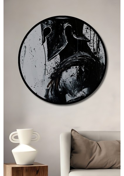 Çerçeve Görünümlü Spartalı Savaşçı Dekoratif Ahşap Mdf Ev Duvar Tablo Yuvarlak Ev Duvar Tablo