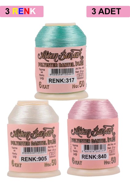 3 Adet Altınbaşak Oya ve Dantel Ipi 20 gr - Royaleks - No: 905 - 840 - 317