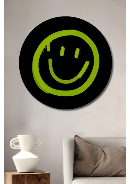 Çerçeve Görünümlü Neon Güler Yüz Ahşap Mdf Dekoratif Ev Duvar Tablo Yuvarlak Ev Duvar Tablo