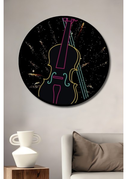 Çerçeve Görünümlü Keman Işık Patlaması Dekoratif Ahşap Mdf Ev Duvar Tablo Yuvarlak Ev Duvar Tablo