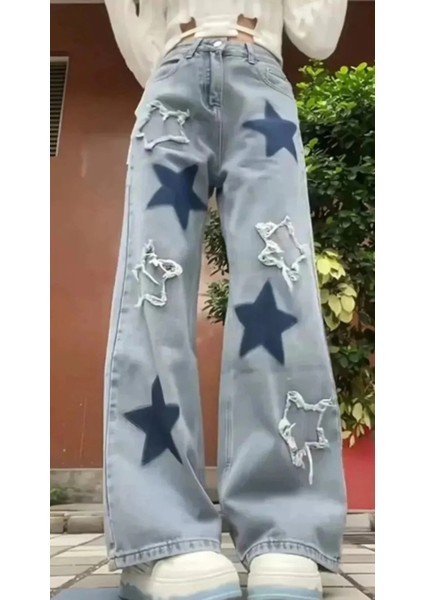 Kız Çocuk Kot Recycled Baggy Pocket Star Jean Pantolon
