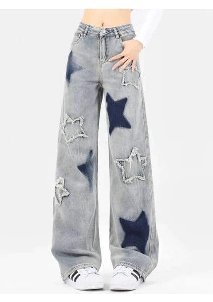 Kız Çocuk Kot Recycled Baggy Pocket Star Jean Pantolon modelleri