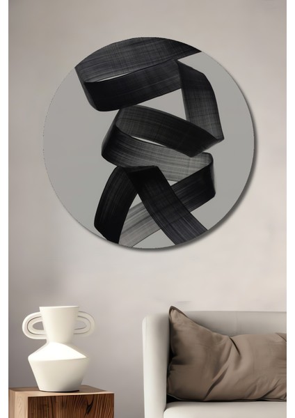 Soyut Siyah Fırça Dekoratif Ahşap Mdf Ev/işyeri Duvar Tablo Yuvarlak Ev/işyeri Duvar Tablo