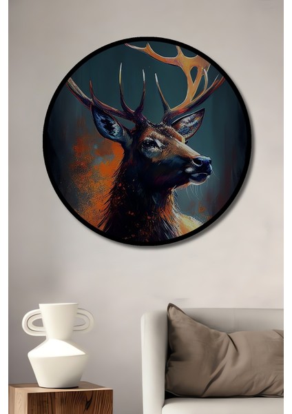 Çerçeve Görünümlü Soyut Geyik Dekoratif Ahşap Mdf Işyeri Duvar Tablo Yuvarlak Işyeri Duvar Tablo
