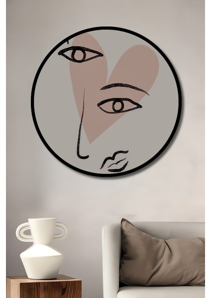 Çerçeve Görünümlü Soyut Yüz Dekoratif Ahşap Mdf Işyeri Duvar Tablo Yuvarlak Işyeri Duvar Tablo