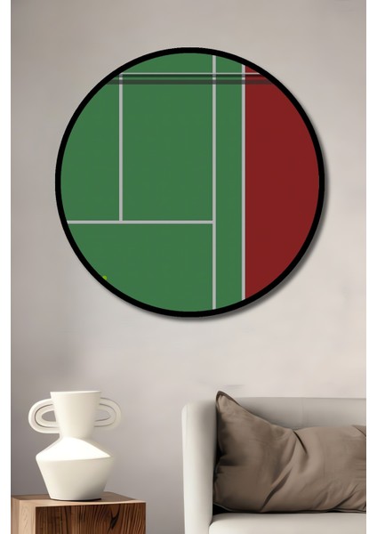 Çerçeve Görünümlü Tenis Kortu Ahşap Mdf Dekoratif Işyeri Duvar Tablo Yuvarlak Işyeri Duvar Tablo