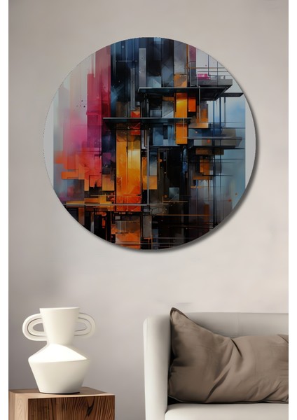 Soyut Mimari Ahşap Mdf Dekoratif Ev/işyeri Duvar Tablo Yuvarlak Ev/işyeri Duvar Tablo