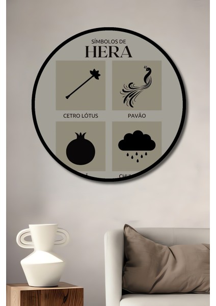 Çerçeve Görünümlü Hera Sembolleri Ahşap Mdf Dekoratif Ev Duvar Tablo Yuvarlak Ev Duvar Tablo