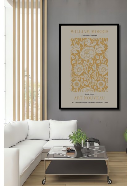 Çerçeve Görünümlü William Morris Çiçekli Art Nouveau Ahşap Mdf Dekoratif Tablo Dikdörtgen Tablo