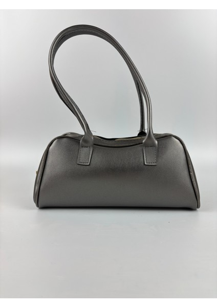 Kadın Suni Deri Platin Uzun Form Baget Minimal Midi Boy Omuz Çantası