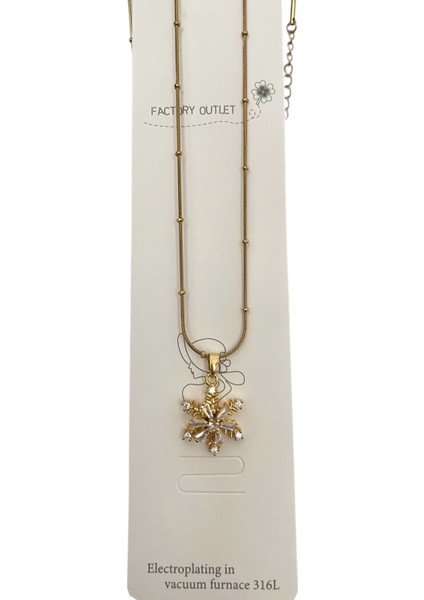 316L Paslanmaz Çelik Kadın Kolye Dönen Uç Gold Renk Kar Tanesi Taşlı Şık ve Zarif Çelik Kolyegold Kolye, Çelik Kolye, 316L Çelik Kolye, Kadın Kolye, Altın Renk Kolye, Taşlı Kolye, Kar Tanesi Kolye