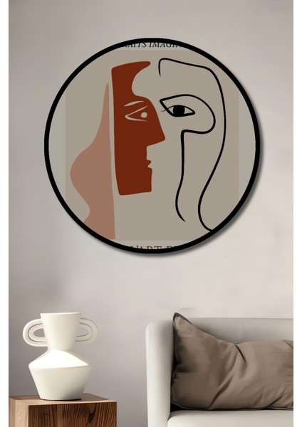 Çerçeve Görünümlü Picasso Soyut Sanat Dekoratif Ahşap Mdf Ev Duvar Tablo Yuvarlak Ev Duvar Tablo