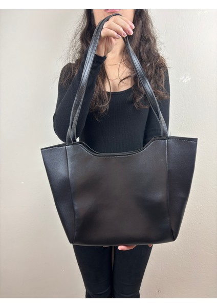 Kadın Suni Deri Siyah Minimal Klasik Maxi Boy Omuz Çantası fiyatları