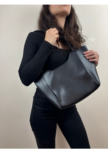 Kadın Suni Deri Siyah Minimal Klasik Maxi Boy Omuz Çantası fırsatları