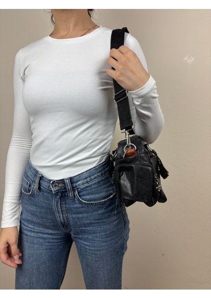 Kadın Suni Deri Siyah Çok Gözlü Casual Midi Boy Omuz Çantası modelleri