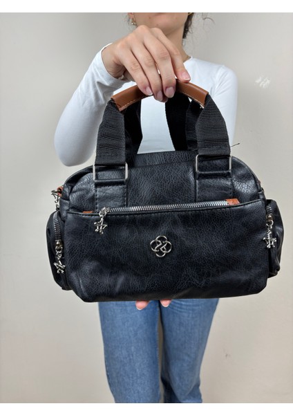 Kadın Suni Deri Siyah Çok Gözlü Casual Midi Boy Omuz Çantası fırsatları