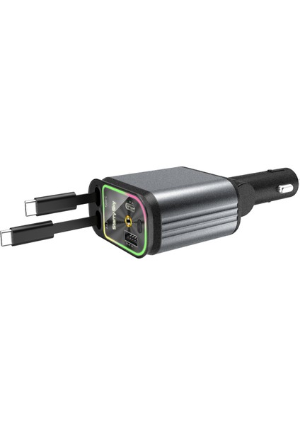 4 In 1 Geri Çekilebilir Araç Şarj Cihazı Rgb Işıklı USB C Kablosu IPhone Huawei Samsung Hızlı Şarj Kablosu Çakmak Adaptörü indirimleri