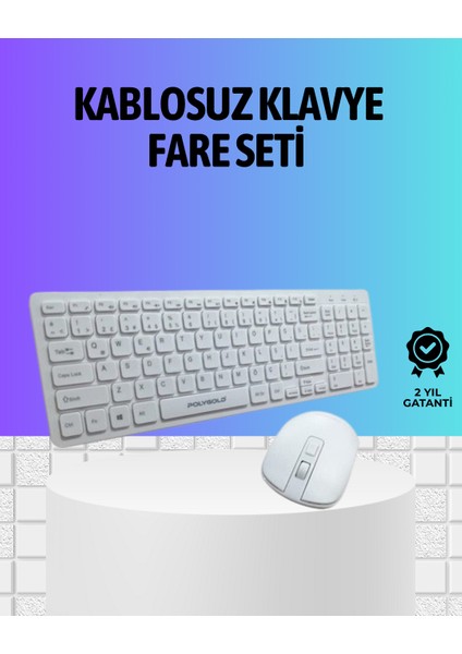 Techmrt Q Klavye Beyaz Klavye ve Mouse Seti Kablosuz USB Girişli