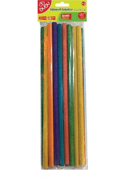 Bubu Eğlenceli Çubuklar 20X0,5CM 24LÜ Renkli Ahşap Çubuk - 3 Paket
