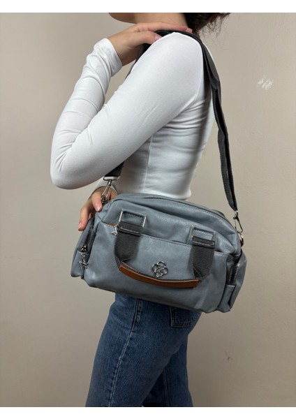 Kadın Suni Deri Bej Çok Gözlü Casual Midi Boy Omuz Çantası modelleri