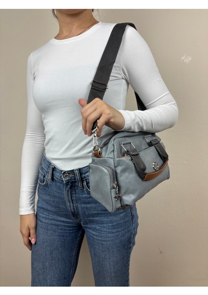 Kadın Suni Deri Bej Çok Gözlü Casual Midi Boy Omuz Çantası fırsatları