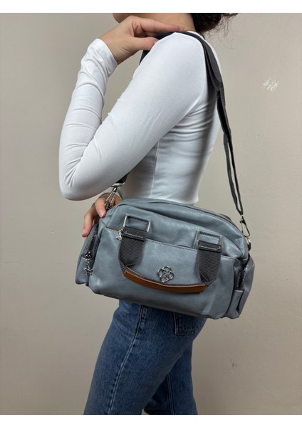 Kadın Suni Deri Bej Çok Gözlü Casual Midi Boy Omuz Çantası indirimleri