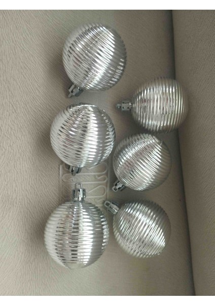 Yılbaşı Süs Topları 5 cm 6 Ad Gümüş Çizgili