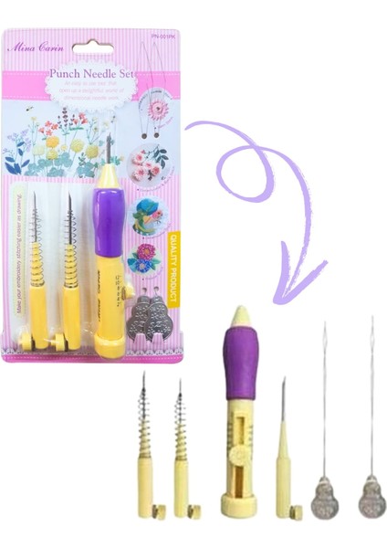 Punch Mina Carin Orjinal Iğne Seti/3 Farklı Iğne ve 2 Adet Iplik Geçirme Aparatı