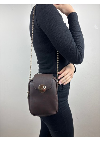 Kadın Süet Kahve Zincir Askılı Kapaklı Mini Boy Çapraz Çanta modelleri