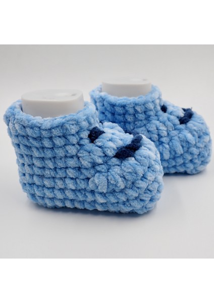 Ayıcık Mavi Tığ Işi Bebek Bere-Patik Takım