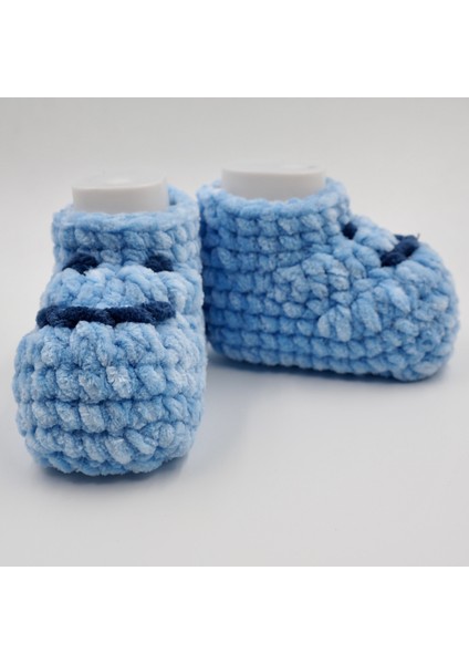 Ayıcık Mavi Tığ Işi Bebek Bere-Patik Takım