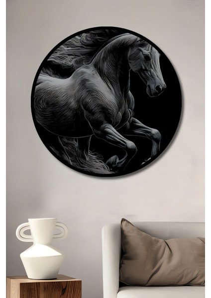 Çerçeve Görünümlü Koşan At Dekoratif Ahşap Mdf Ev/işyeri Duvar Tablo Yuvarlak Ev/işyeri Duvar Tablo