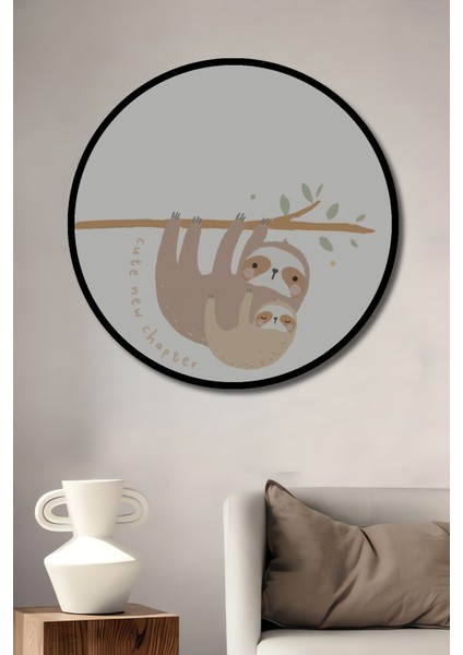 Çerçeve Görünümlü Tembel Hayvanlar Dekoratif Ahşap Mdf Ev Duvar Tablo Yuvarlak Ev Duvar Tablo