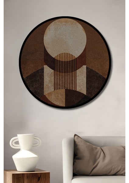 Çerçeve Görünümlü Soyut Geometrik Dekoratif Ahşap Mdf Ev Duvar Tablo Yuvarlak Ev Duvar Tablo