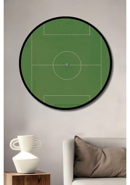 Çerçeve Görünümlü Futbol Sahası Ahşap Mdf Dekoratif Ev Duvar Tablo Yuvarlak Ev Duvar Tablo