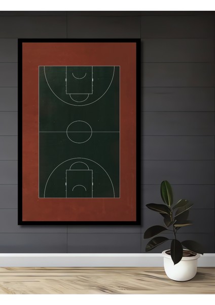 Çerçeve Görünümlü Basketbol Sahası Dekoratif Ahşap Mdf Ev Duvar Tablo Dikdörtgen Ev Duvar Tablo