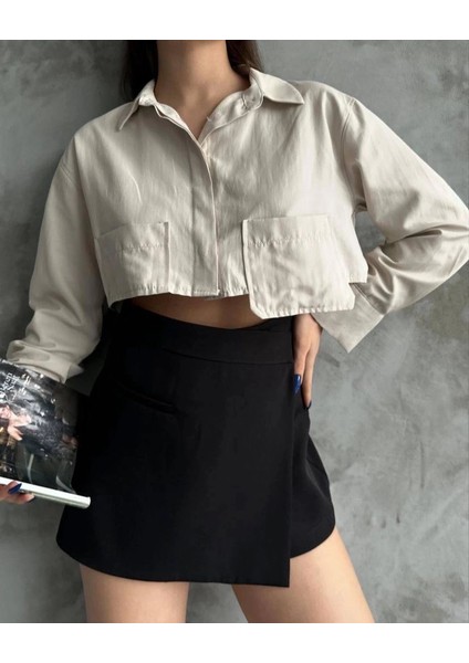 Poplin Crop Gömlek Bej S3060 modelleri