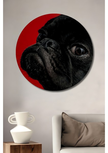 Siyah Pug Ahşap Mdf Dekoratif Ev/işyeri Duvar Tablo Yuvarlak Ev/işyeri Duvar Tablo