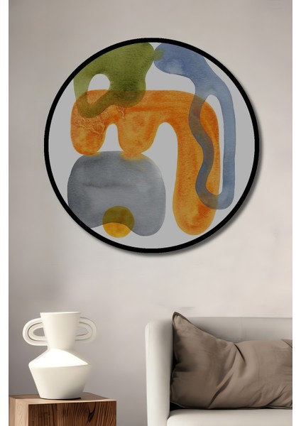 Çerçeve Görünümlü Renkli Soyut Sanat Dekoratif Ahşap Mdf Ev Duvar Tablo Yuvarlak Ev Duvar Tablo