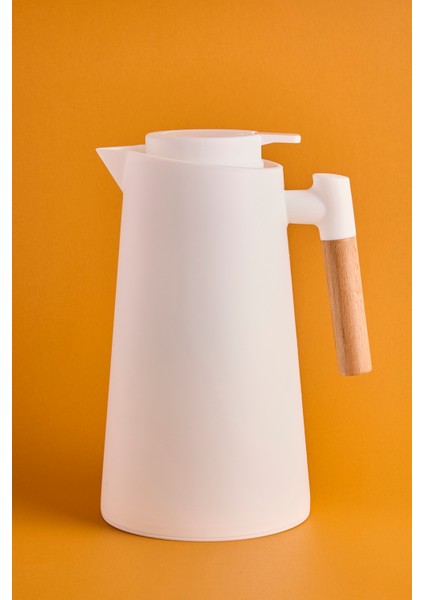 Aster Nordic Bambu Saplı Cam Vakumlu Termos 1000 ml Beyaz