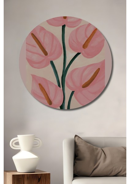 Anthurium Çiçekli Dekoratif Ahşap Mdf Ev/işyeri Duvar Tablo Yuvarlak Ev/işyeri Duvar Tablo