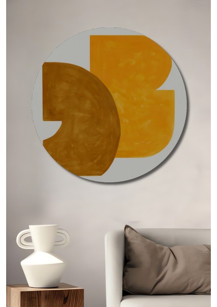 Soyut Sanat Sarı Ahşap Mdf Dekoratif Ev/işyeri Duvar Tablo Yuvarlak Ev/işyeri Duvar Tablo