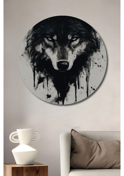 Kurt Siyah Beyaz Ahşap Mdf Dekoratif Ev/işyeri Duvar Tablo Yuvarlak Ev/işyeri Duvar Tablo