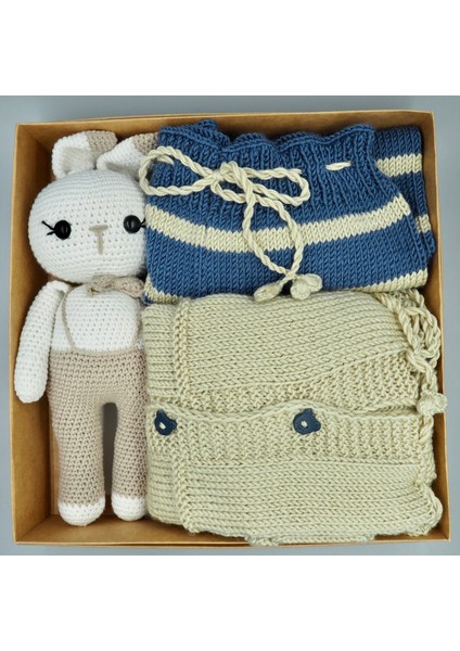 Kapüşonlu Ceket-Pantolon Takım ve Sevimli Tavşan Amigurumi Oyuncak Hediye Seti