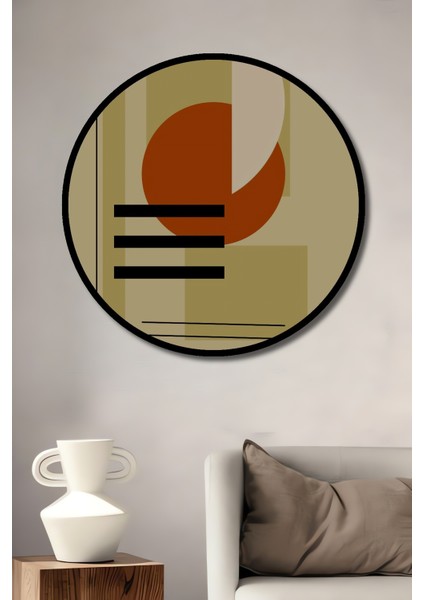 Çerçeve Görünümlü Soyut Geometrik Dekoratif Ahşap Mdf Ev Duvar Tablo Yuvarlak Ev Duvar Tablo