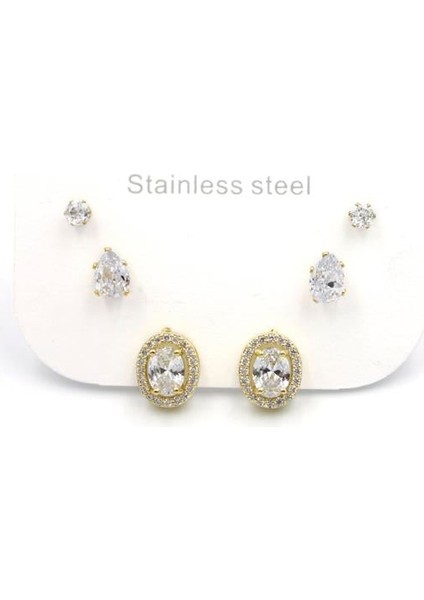 Çoklu Taşlı Küpe - Altın